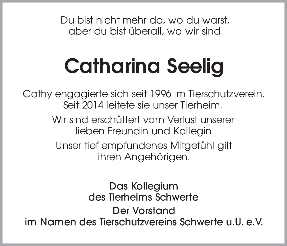  Traueranzeige für Catharina Seelig vom 06.04.2024 aus 