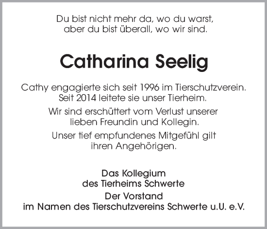 Traueranzeige von Catharina Seelig von Ruhr Nachrichten
