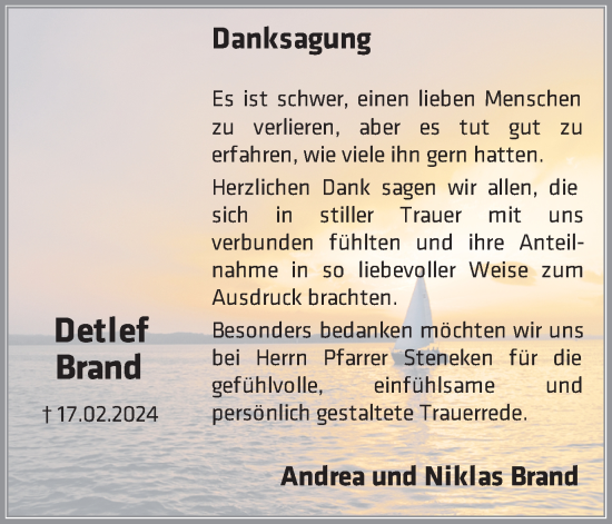 Traueranzeige von Detlef Brand von Ruhr Nachrichten und Dorstener Zeitung