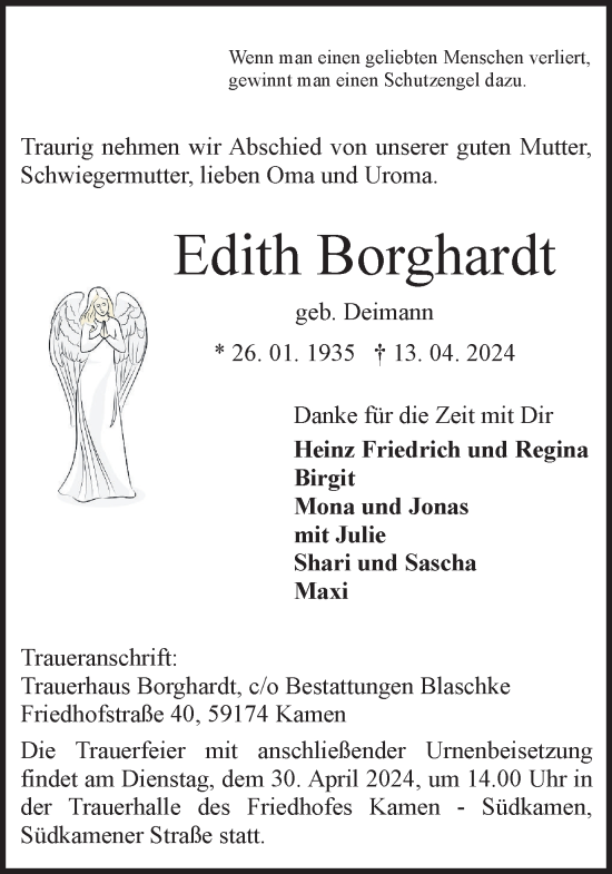 Traueranzeige von Edith Borghardt