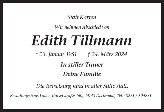 Traueranzeige von Edith Tillmann 