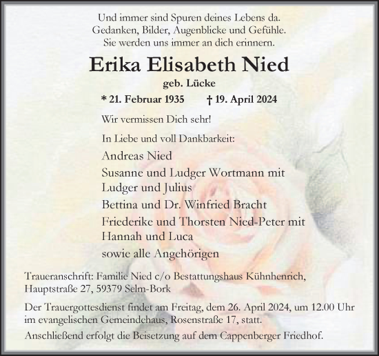 Traueranzeige von Erika Elisabeth Nied von Ruhr Nachrichten