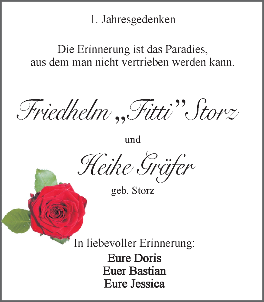  Traueranzeige für Friedhelm Storz vom 04.04.2024 aus 