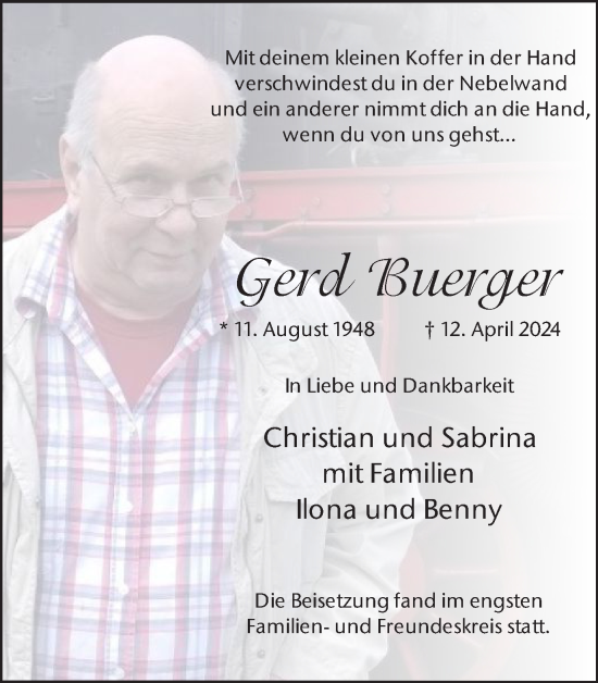 Traueranzeige von Gerd Buerger von Ruhr Nachrichten