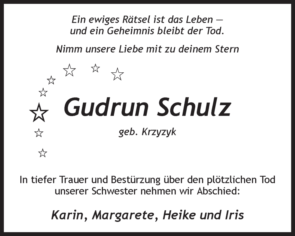 Traueranzeige für Gudrun Schulz vom 13.04.2024 aus 