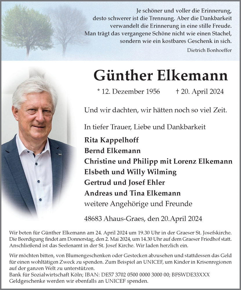  Traueranzeige für Günther Elkemann vom 24.04.2024 aus Münsterland Zeitung