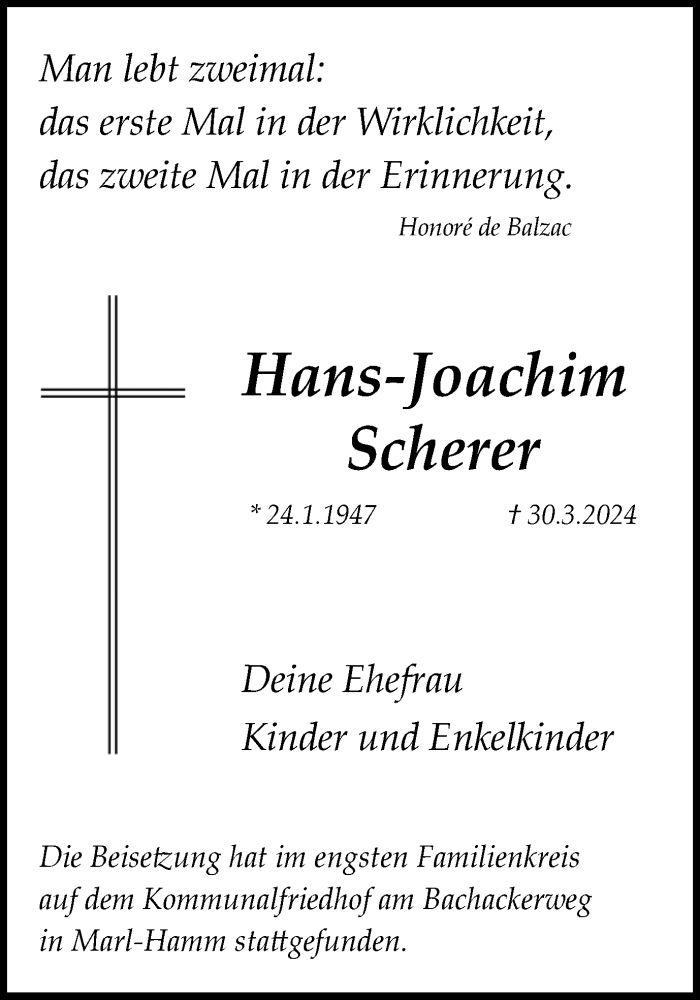  Traueranzeige für Hans-Joachim Scherer vom 10.04.2024 aus Medienhaus Bauer