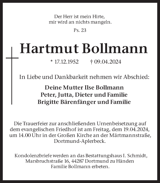 Traueranzeige von Hartmut Bollmann 
