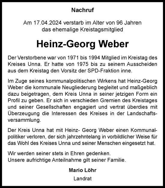 Traueranzeige von Heinz-Georg Weber