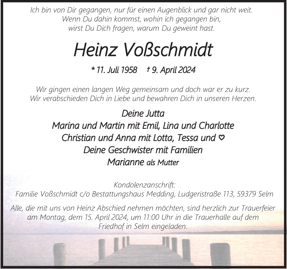  Traueranzeige für Heinz Voßschmidt vom 13.04.2024 aus Ruhr Nachrichten