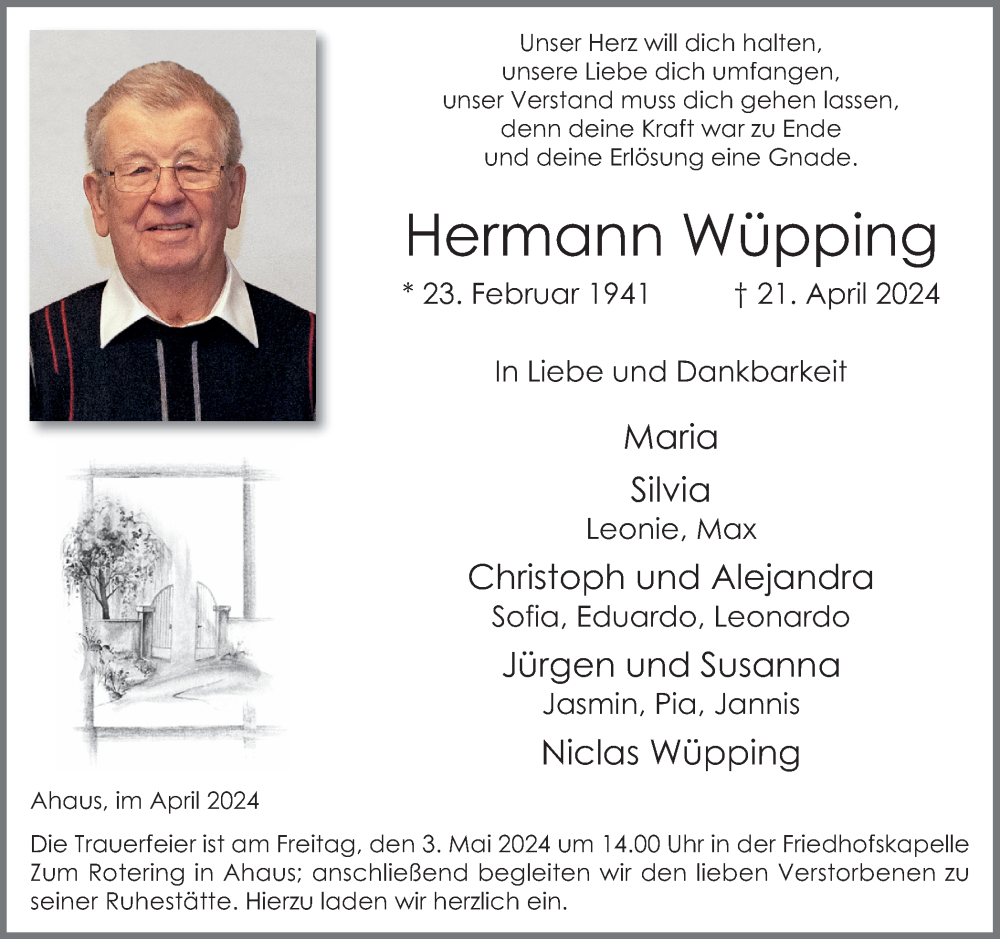  Traueranzeige für Hermann Wüpping vom 27.04.2024 aus Münsterland Zeitung
