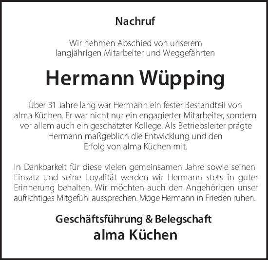 Traueranzeige von Hermann Wüpping