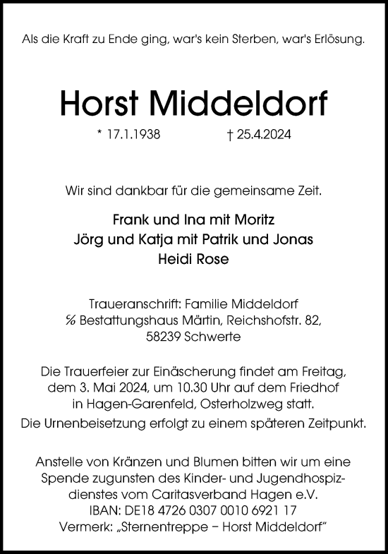 Traueranzeige von Horst Middeldorf