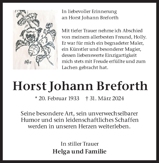 Traueranzeige von Horst Johann Breforth 
