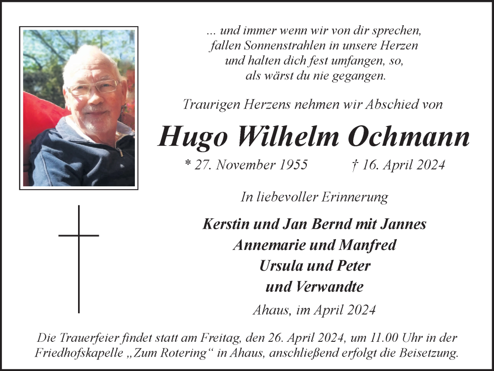  Traueranzeige für Hugo Wilhelm Ochmann vom 23.04.2024 aus Münsterland Zeitung