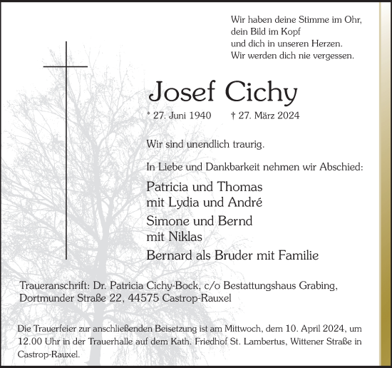 Traueranzeige von Josef Cichy 