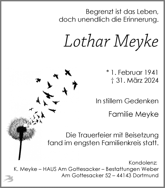 Traueranzeige von Lothar Meyke 