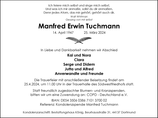 Traueranzeige von Manfred Erwin Tuchmann 