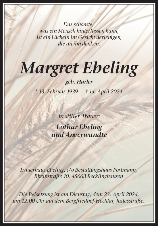Traueranzeige von Margret Ebeling