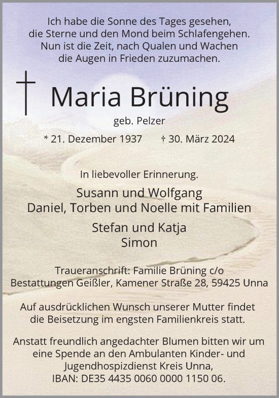 Traueranzeige von Maria Brüning  von Hellweger Anzeiger
