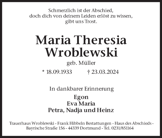 Traueranzeige von Maria Theresia Wroblewski 