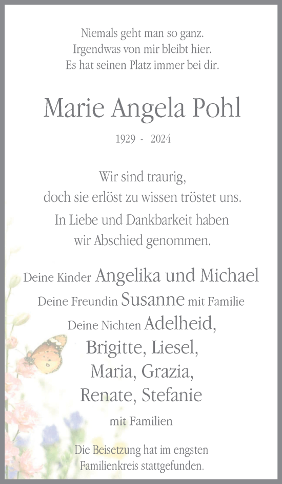 Traueranzeige von Marie Angela Pohl von Ruhr Nachrichten und Dorstener Zeitung