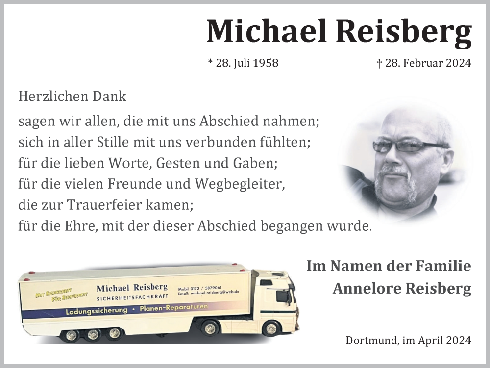  Traueranzeige für Michael Reisberg vom 06.04.2024 aus 