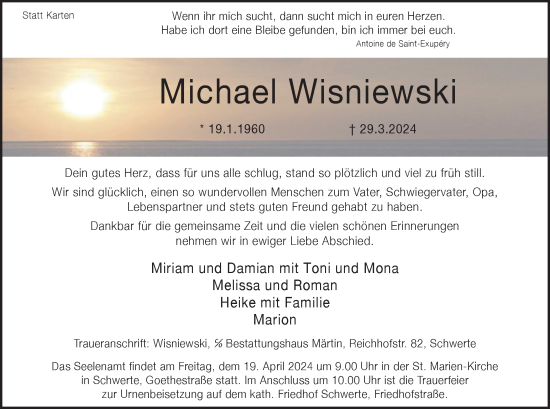 Traueranzeige von Michael Wisniewski von Ruhr Nachrichten