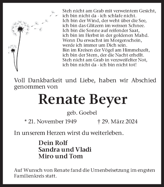 Traueranzeige von Renate Beyer von Ruhr Nachrichten