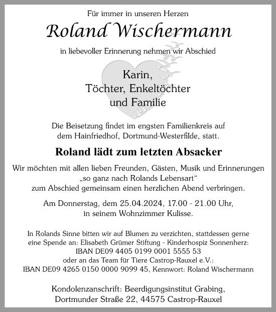 Traueranzeige von Roland Wischermann von Ruhr Nachrichten