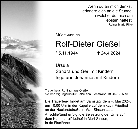 Traueranzeige von Rolf-Dieter Gießel