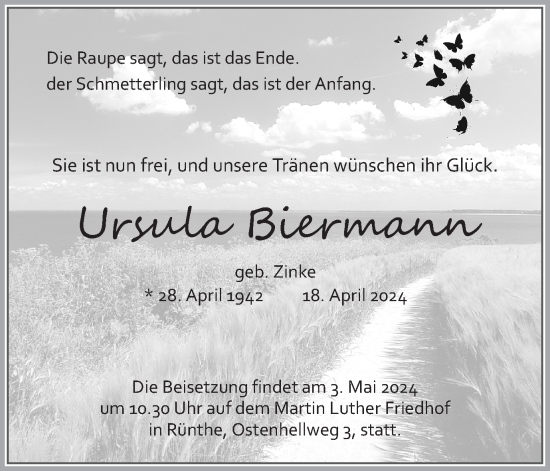 Traueranzeige von Ursula Biermann von Ruhr Nachrichten