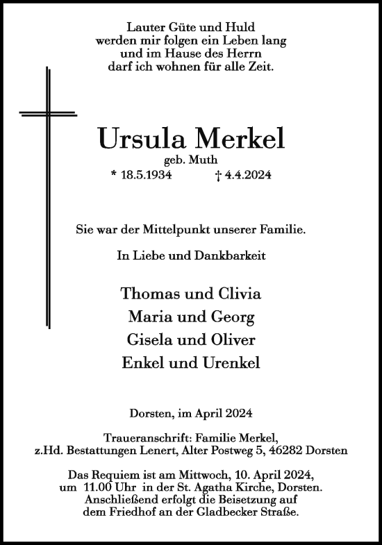 Traueranzeige von Ursula Merkel