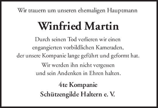 Traueranzeige von Winfried Martin von Ruhr Nachrichten und Halterner Zeitung