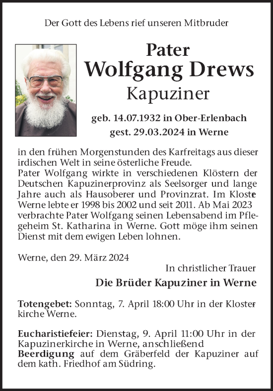 Traueranzeige von Wolfgang Drews von Ruhr Nachrichten