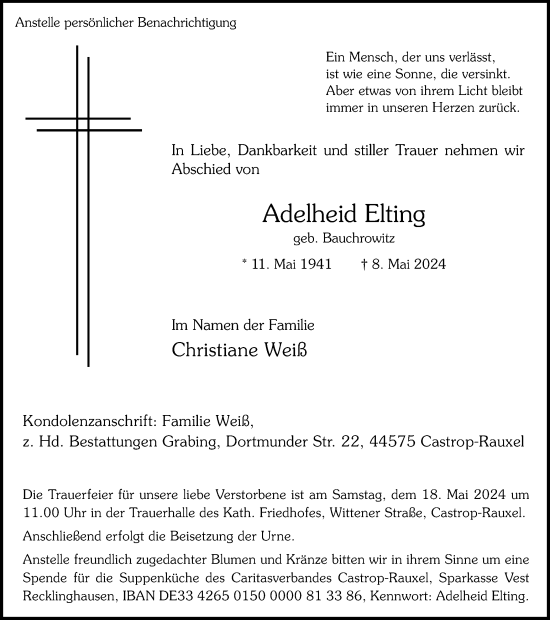 Traueranzeige von Adelheid Elting von Ruhr Nachrichten