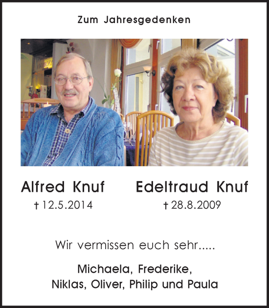 Traueranzeige von Alfred und Edeltraud Knuf von Medienhaus Bauer