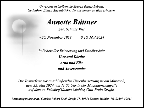 Traueranzeige von Annette Büttner