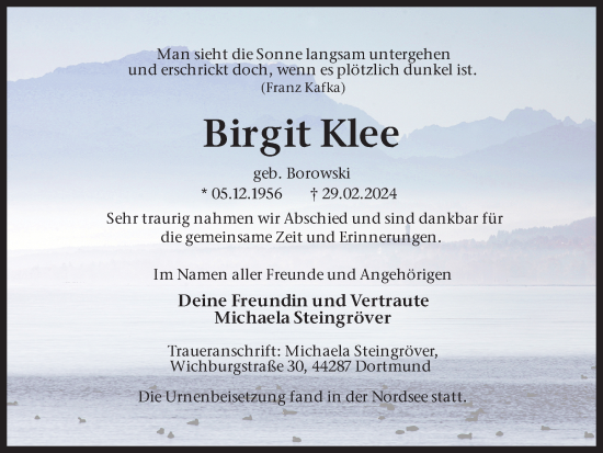 Traueranzeige von Birgit Klee 
