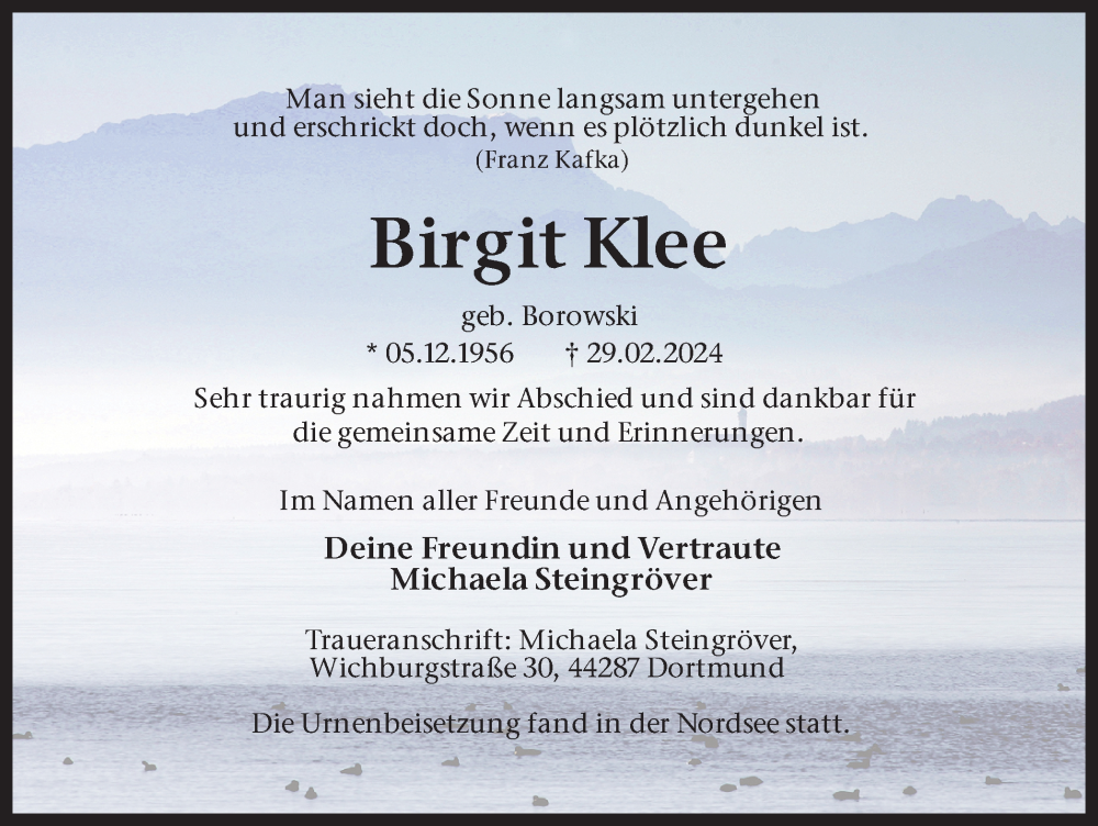  Traueranzeige für Birgit Klee vom 18.05.2024 aus 
