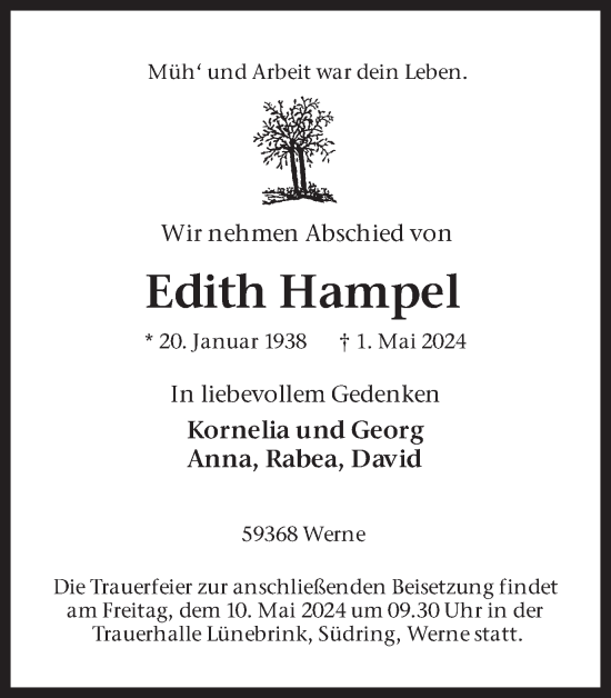 Traueranzeige von Edith Hampel von Ruhr Nachrichten