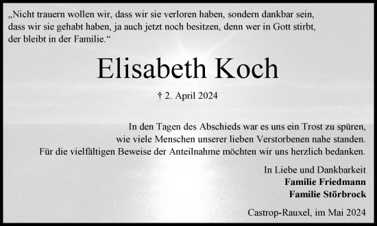 Traueranzeige von Elisabeth Koch 
