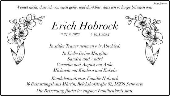 Traueranzeige von Erich Hobrock von Ruhr Nachrichten