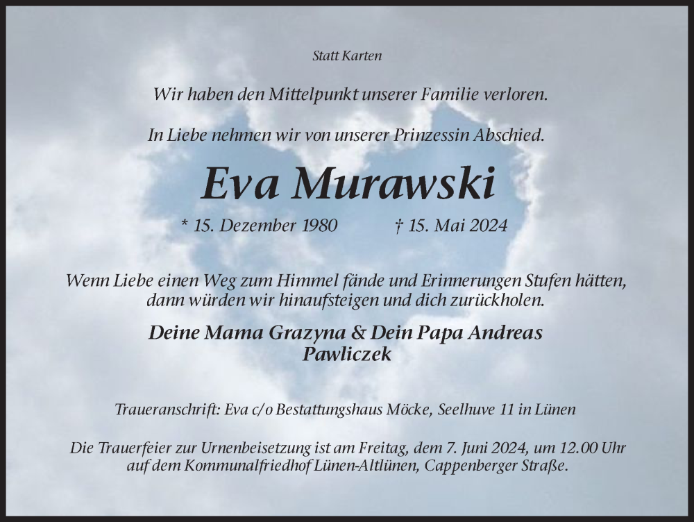  Traueranzeige für Eva Murawski vom 01.06.2024 aus 