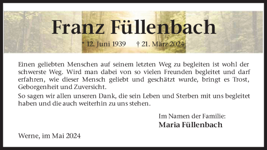 Traueranzeige von Franz Füllenbach von Ruhr Nachrichten