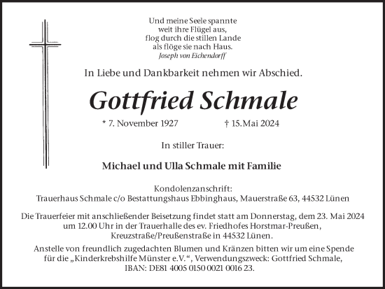 Traueranzeige von Gottfried Schmale von Ruhr Nachrichten