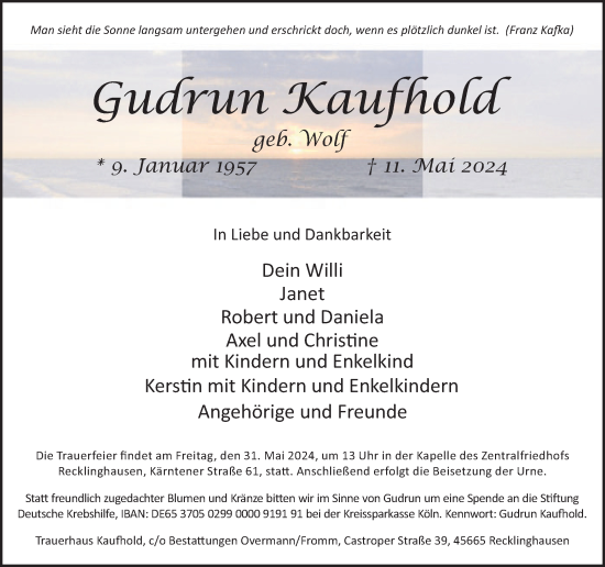 Traueranzeige von Gudrun Kaufhold von Medienhaus Bauer