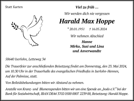 Traueranzeige von Harald Max Hoppe von Ruhr Nachrichten