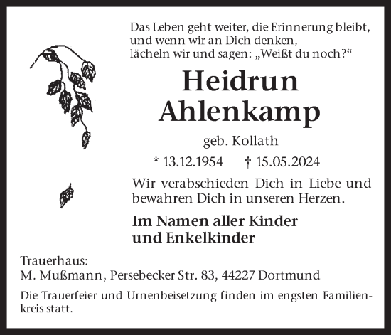 Traueranzeige von Heidrun Ahlenkamp 