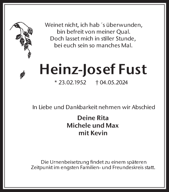 Traueranzeige von Heinz-Josef Fust